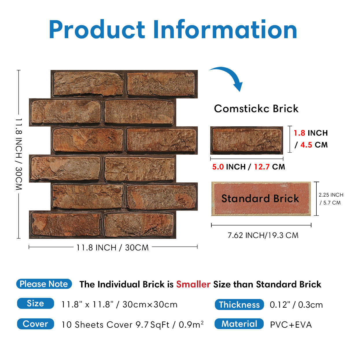 3D Dark Lava Brick Wall Panels Peel and Stick