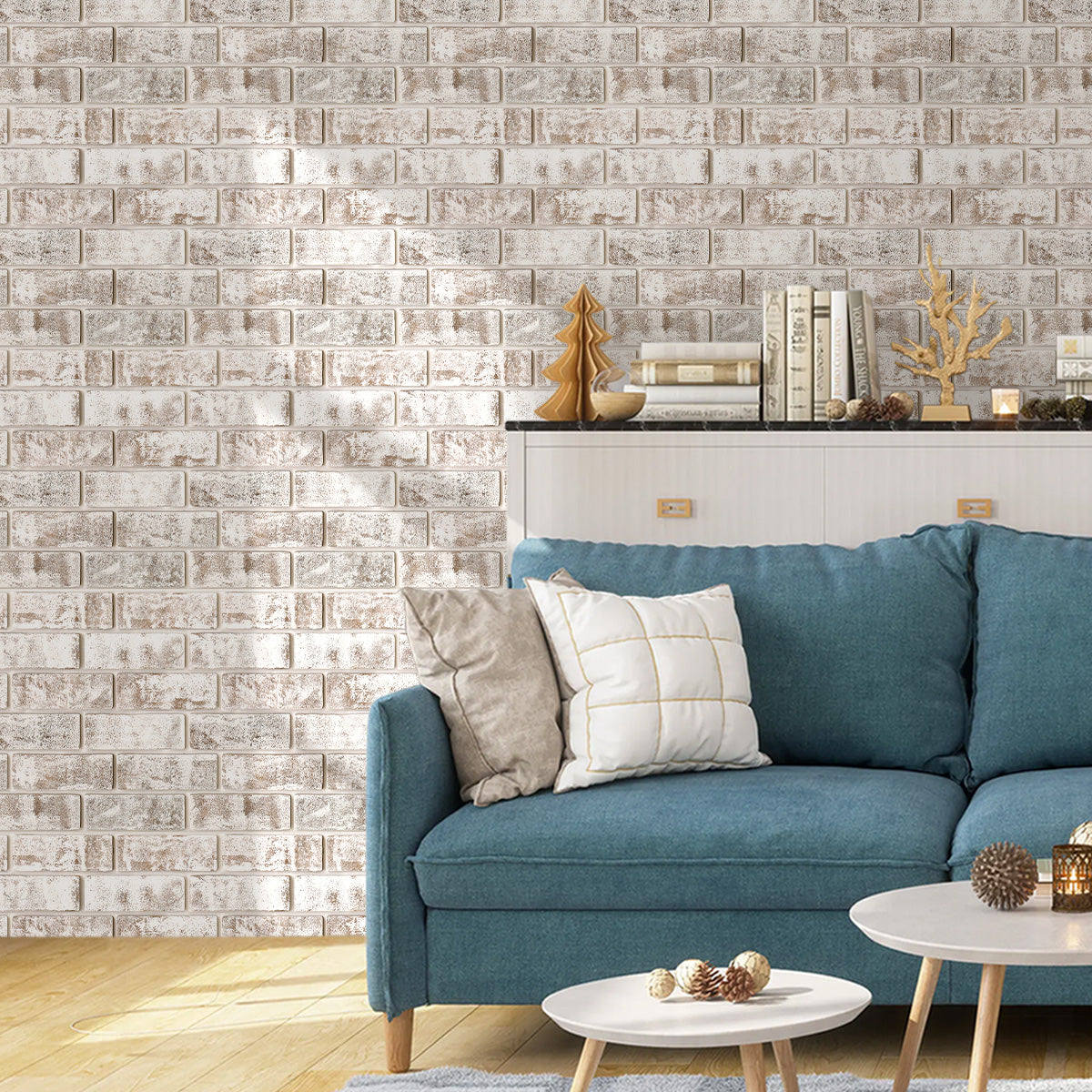 3D Brown Whitewash Brick Wall Panels Peel and Stick