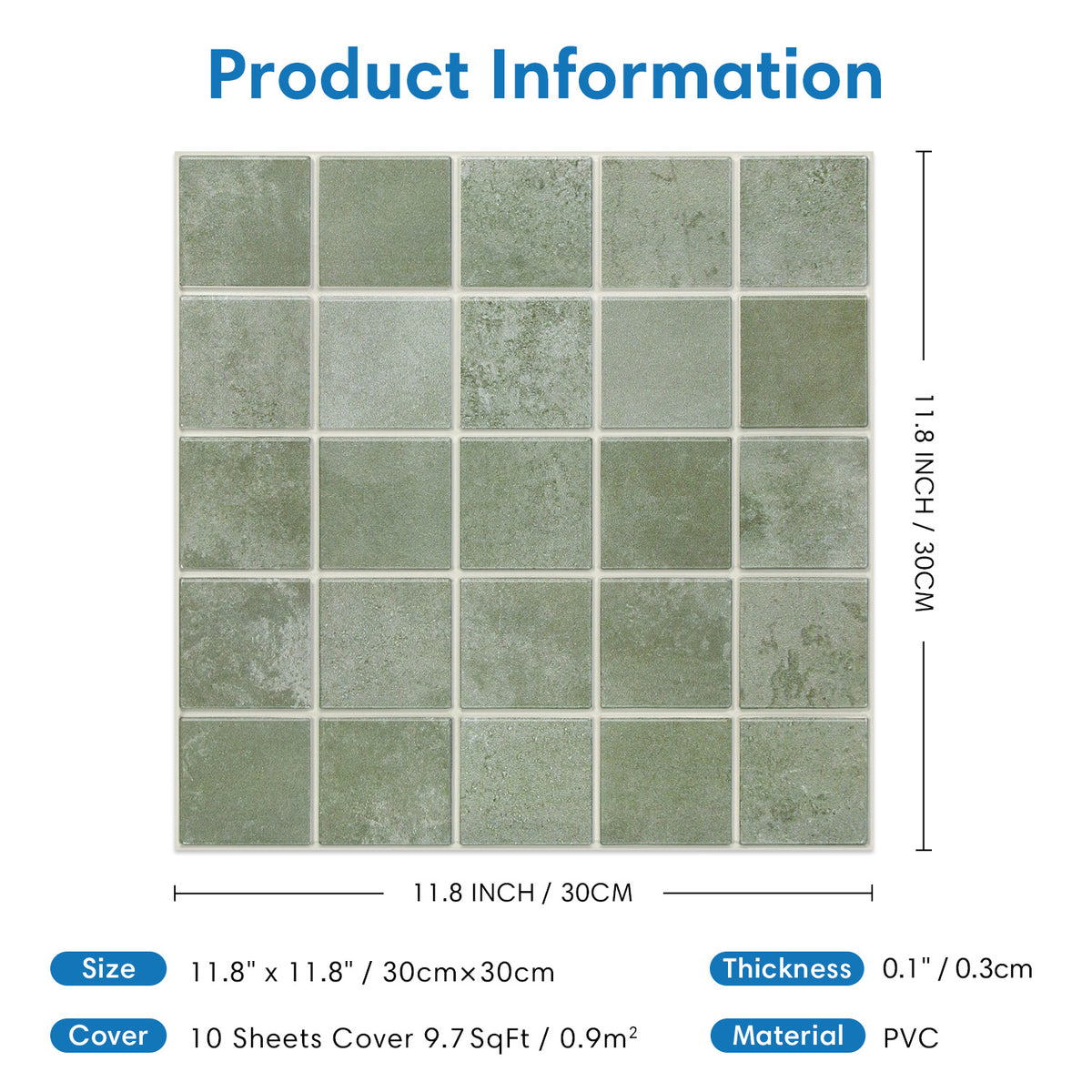 3D Olive Green Square Wall Panels Peel and Stick