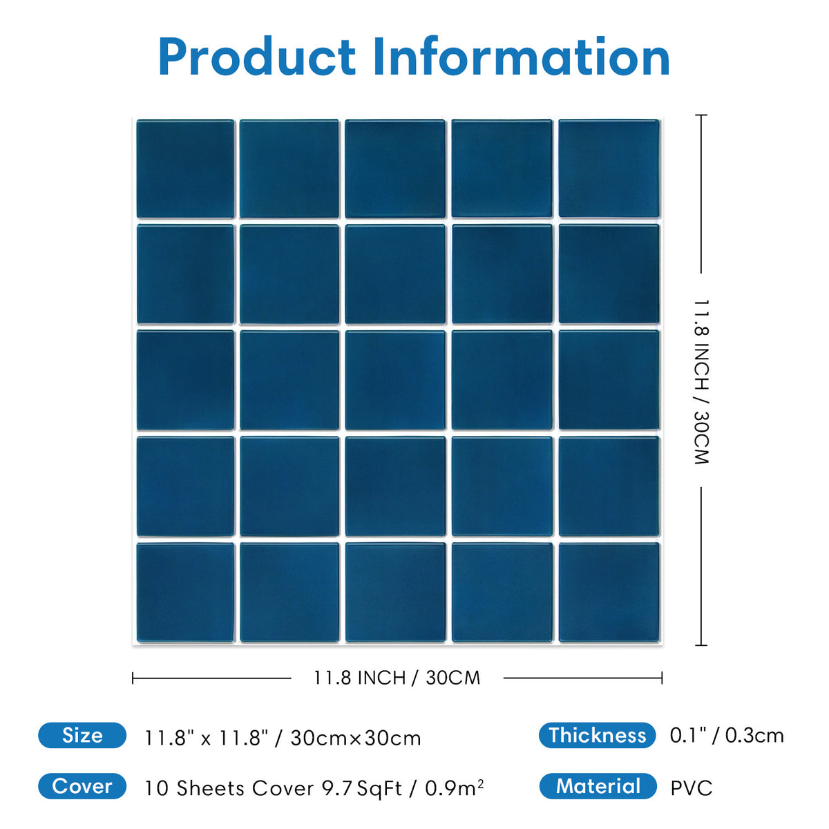 3D Drak Blue Square Wall Panels Peel and Stick