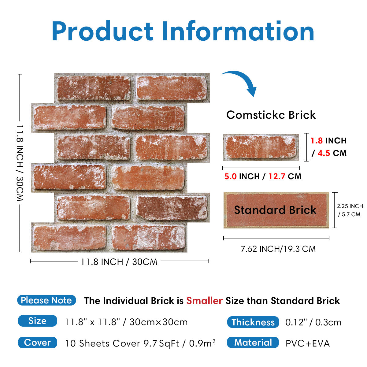 3D Terracotta Orange Brick Wall Panels Peel and Stick