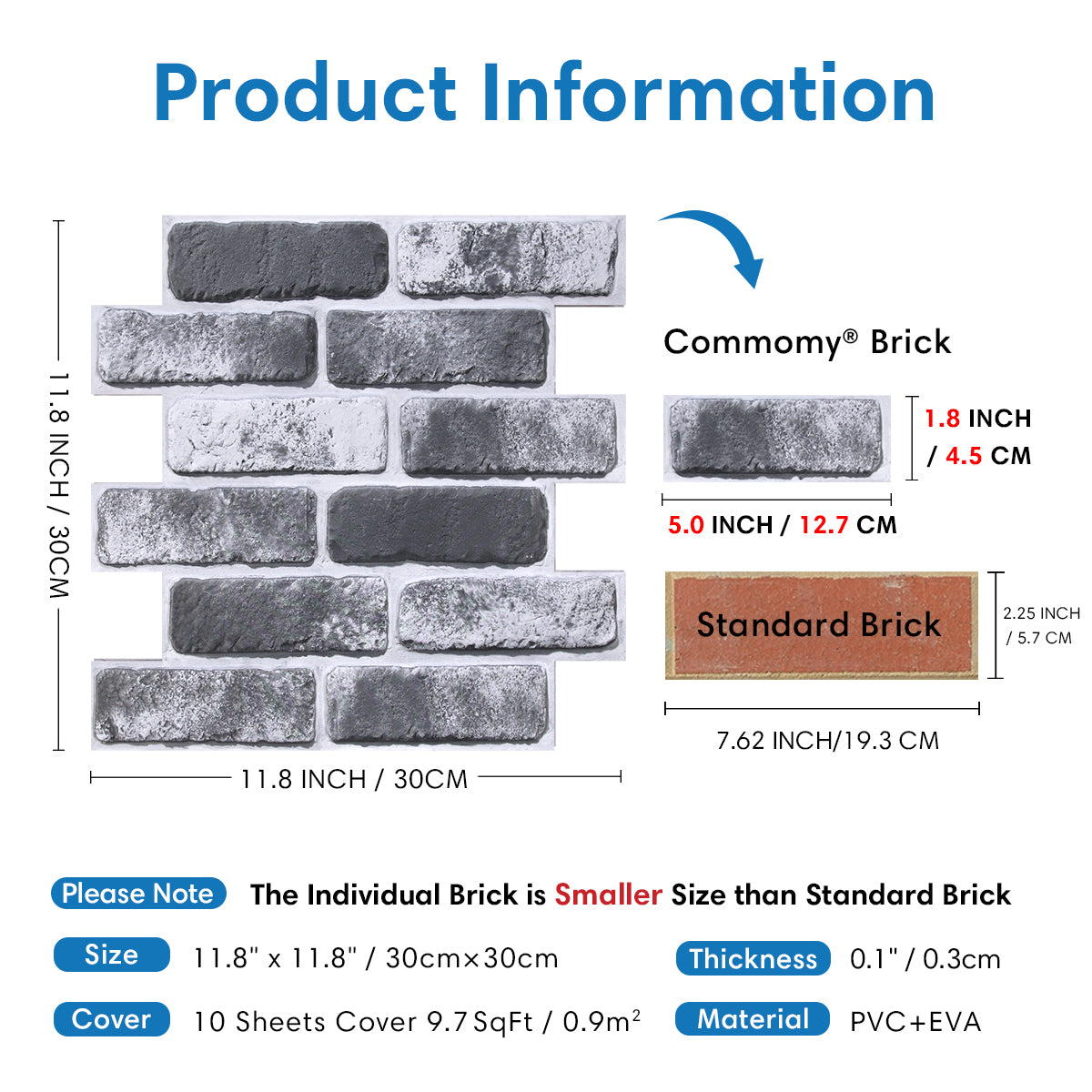 3D Grey Black Whitewash Brick Wall Panels Peel and Stick