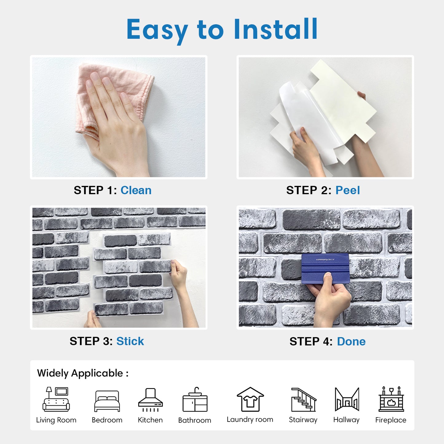 3D Grey Black Whitewash Brick Wall Panels Peel and Stick