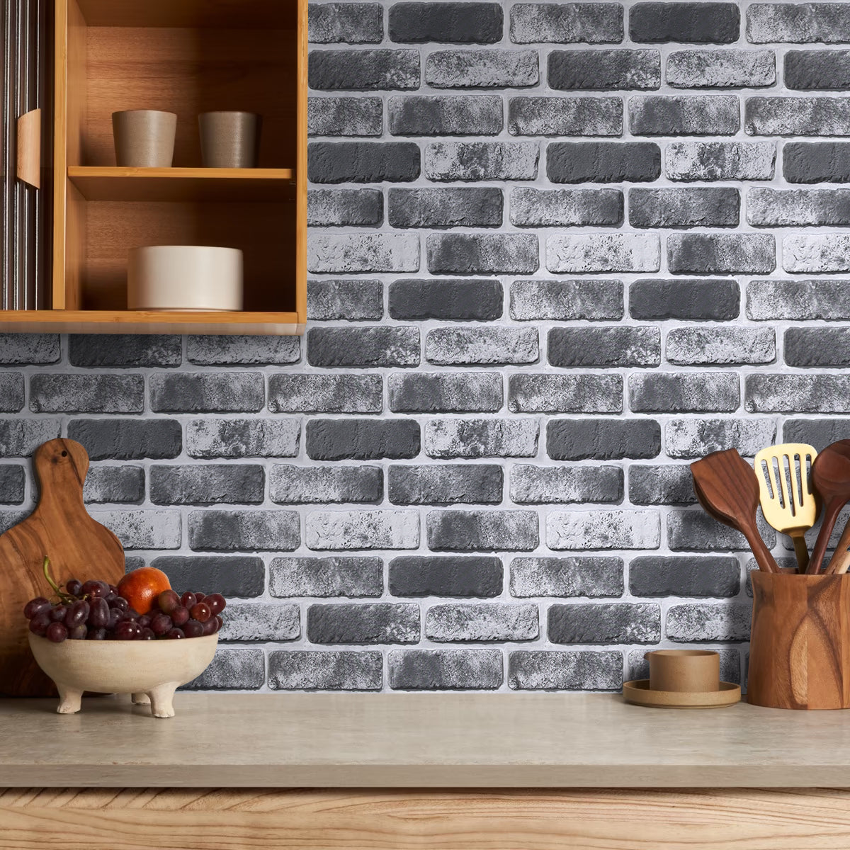 3D Grey Black Whitewash Brick Wall Panels Peel and Stick