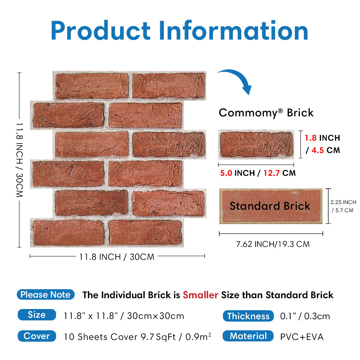 3D Classic Red Brick Wall Panels Peel and Stick