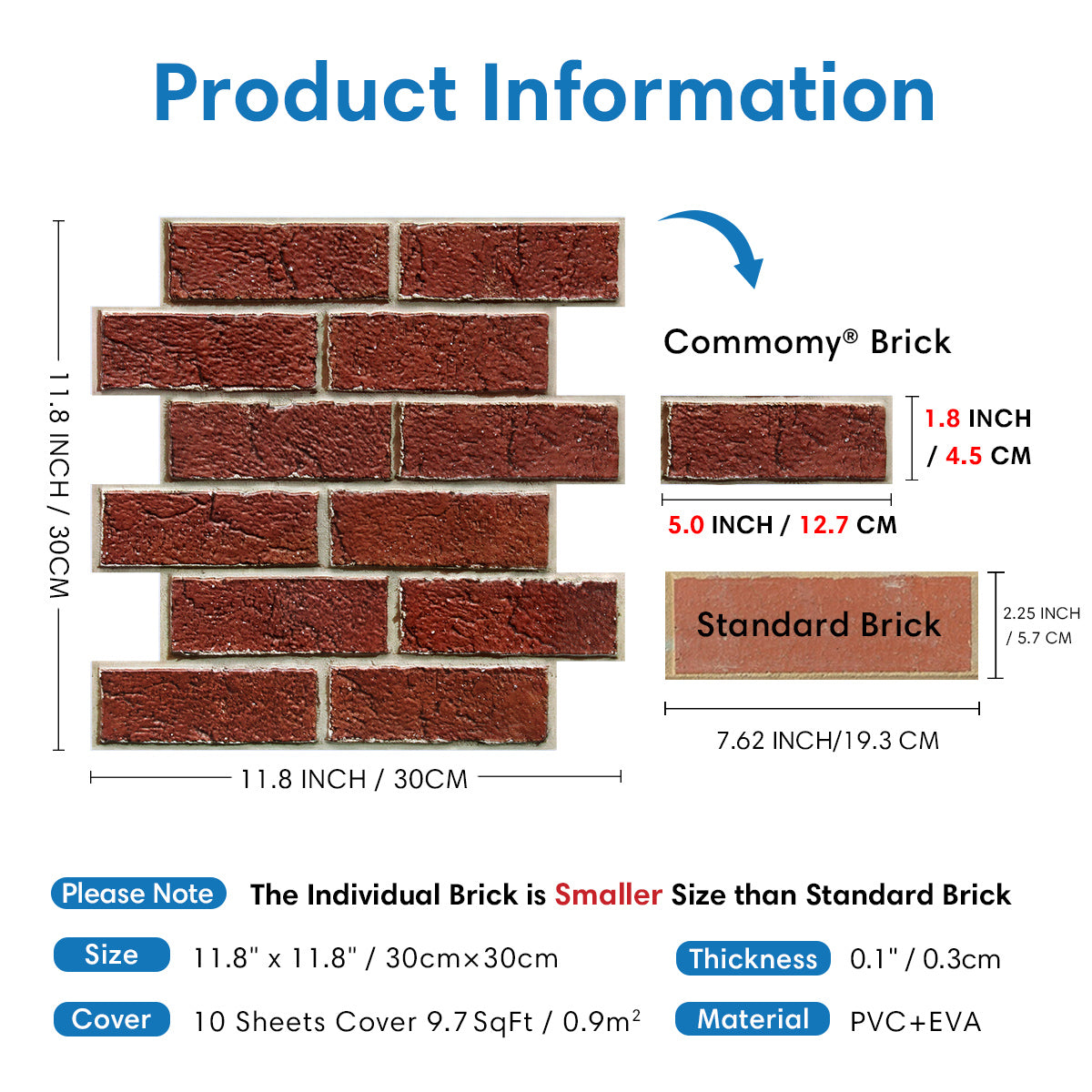 3D Dark Red Brick Wall Panels Peel and Stick