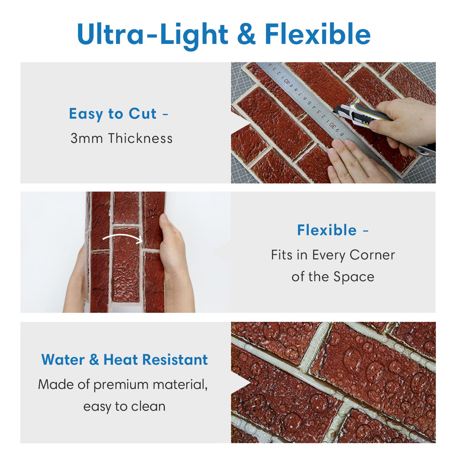3D Dark Red Brick Wall Panels Peel and Stick