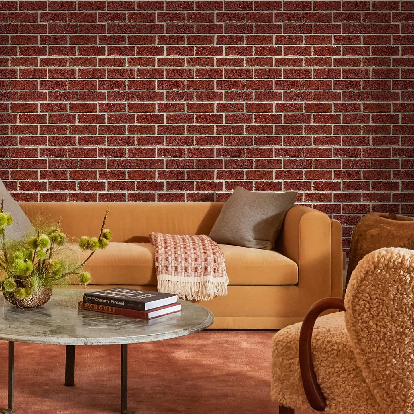 3D Dark Red Brick Wall Panels Peel and Stick