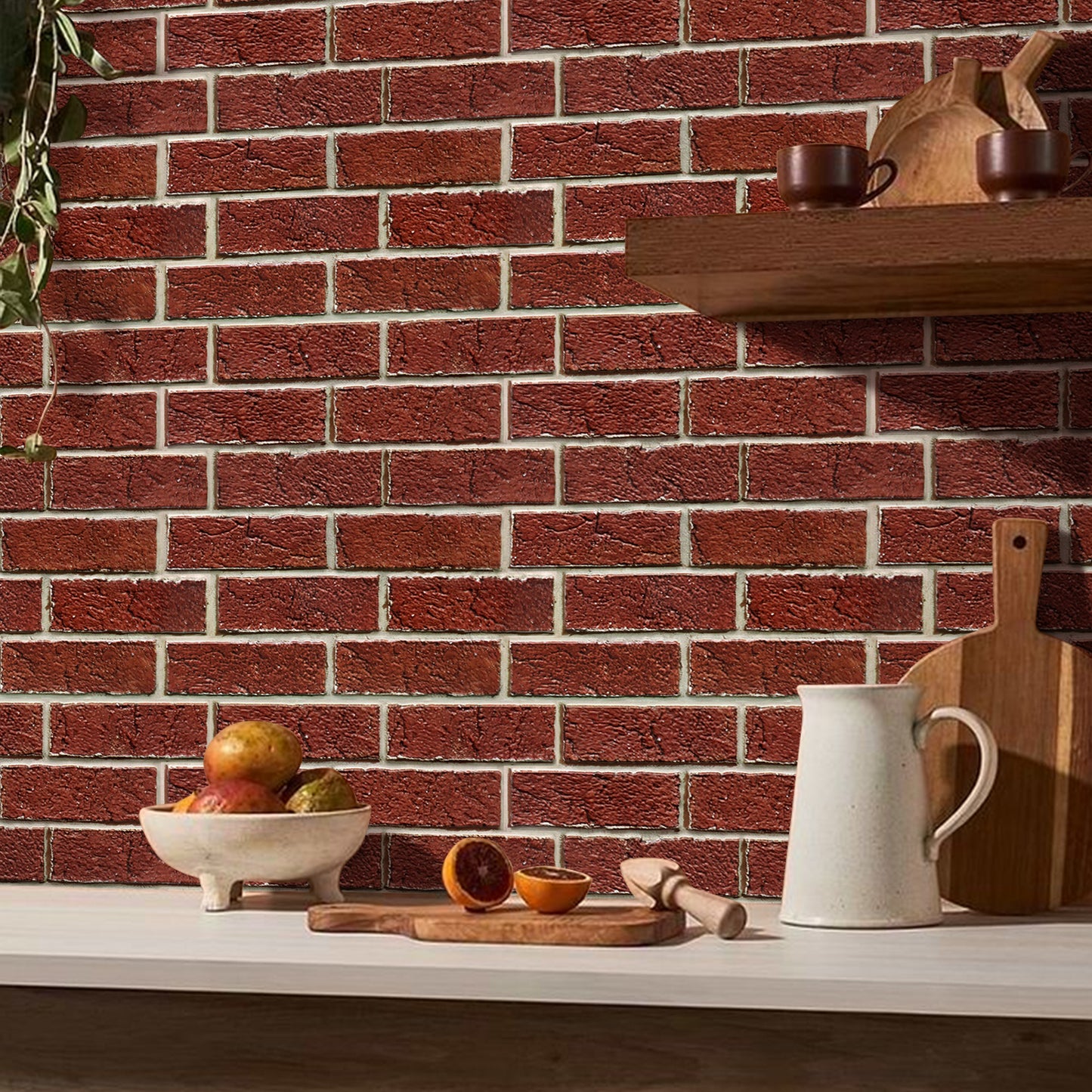3D Dark Red Brick Wall Panels Peel and Stick
