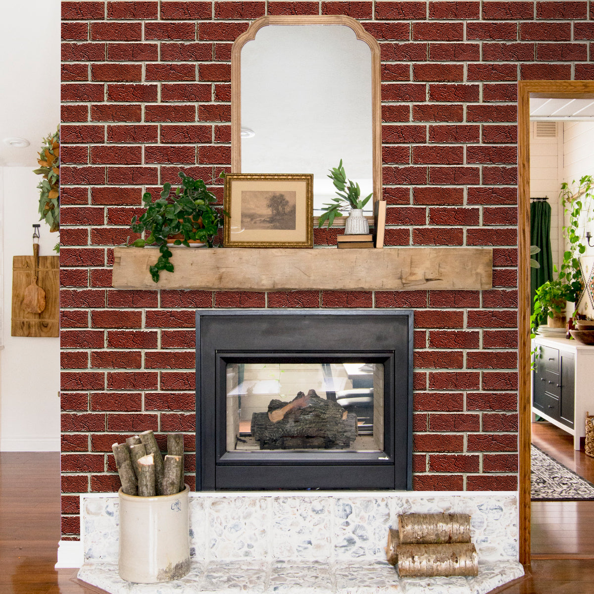 3D Dark Red Brick Wall Panels Peel and Stick