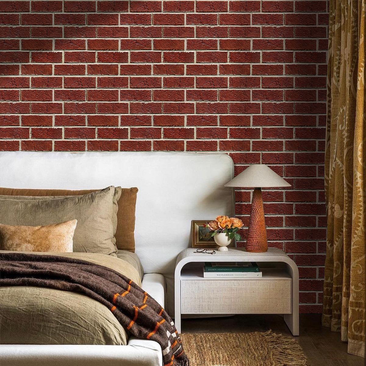 3D Dark Red Brick Wall Panels Peel and Stick