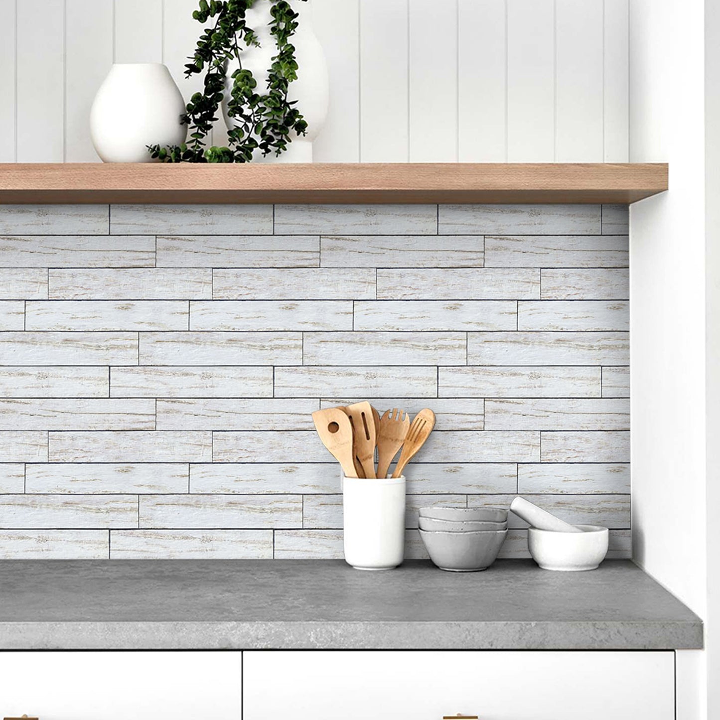 3D White Shiplap Wood Wall Panels Peel and Stick