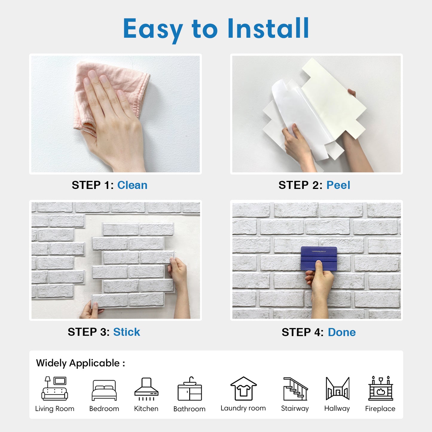 3D White and Gray Brick Wall Panels Peel and Stick