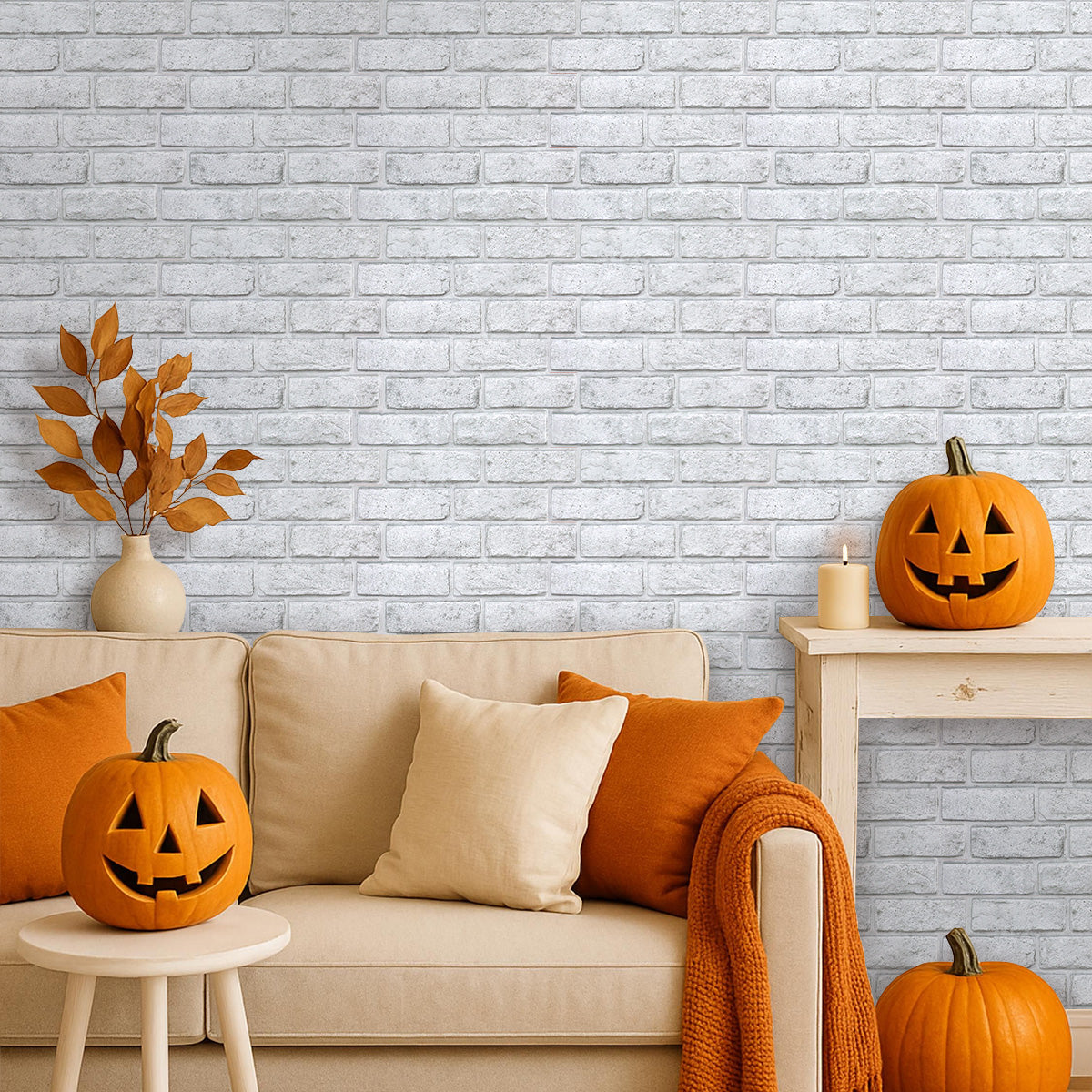 3D White and Gray Brick Wall Panels Peel and Stick