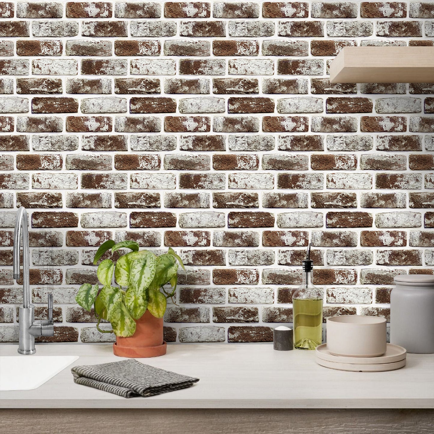 3D Coffee Brown Whitewash Brick Wall Panels Peel and Stick