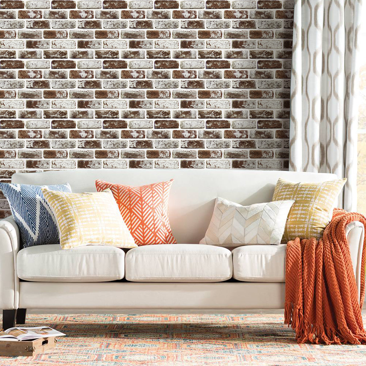 3D Coffee Brown Whitewash Brick Wall Panels Peel and Stick