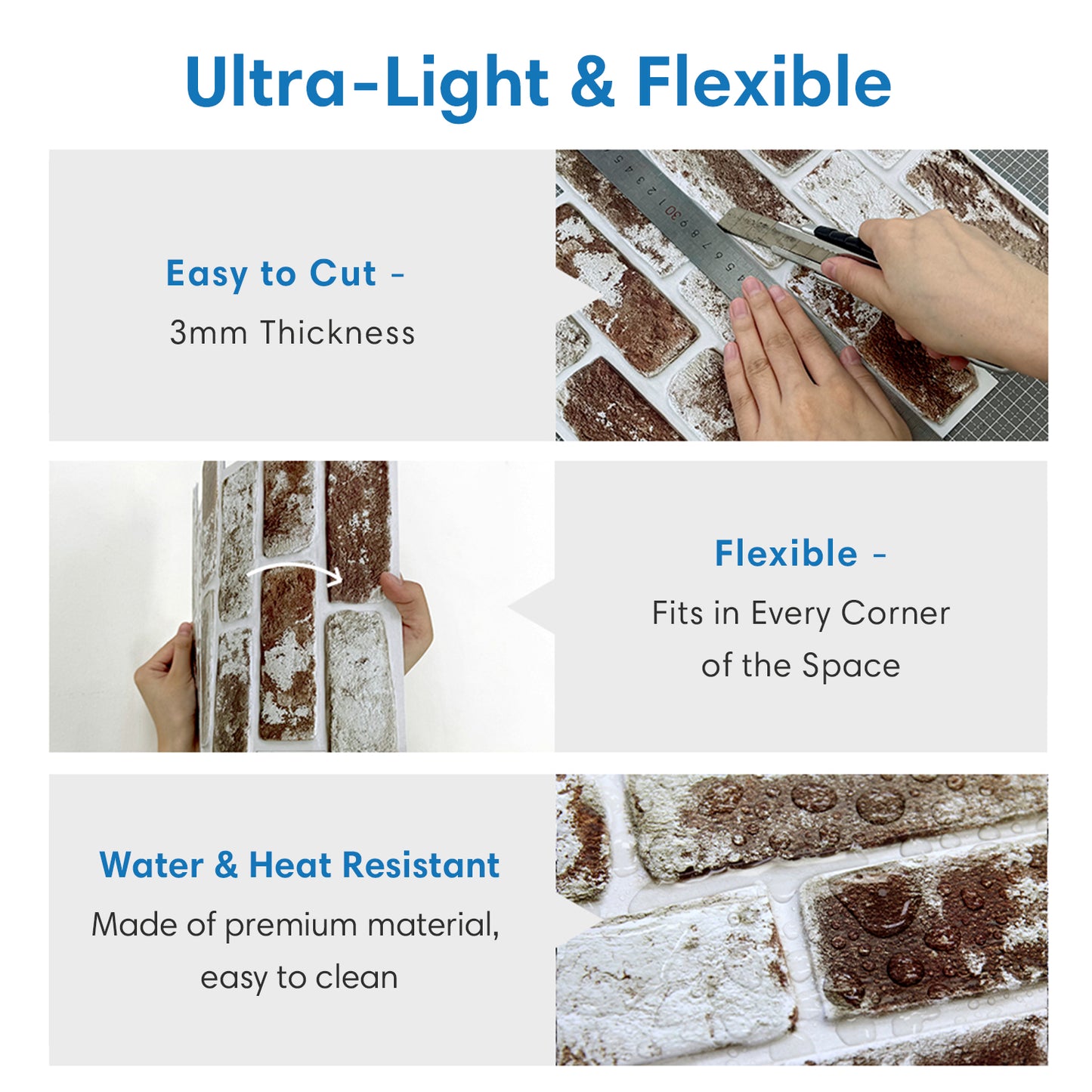 3D Coffee Brown Whitewash Brick Wall Panels Peel and Stick