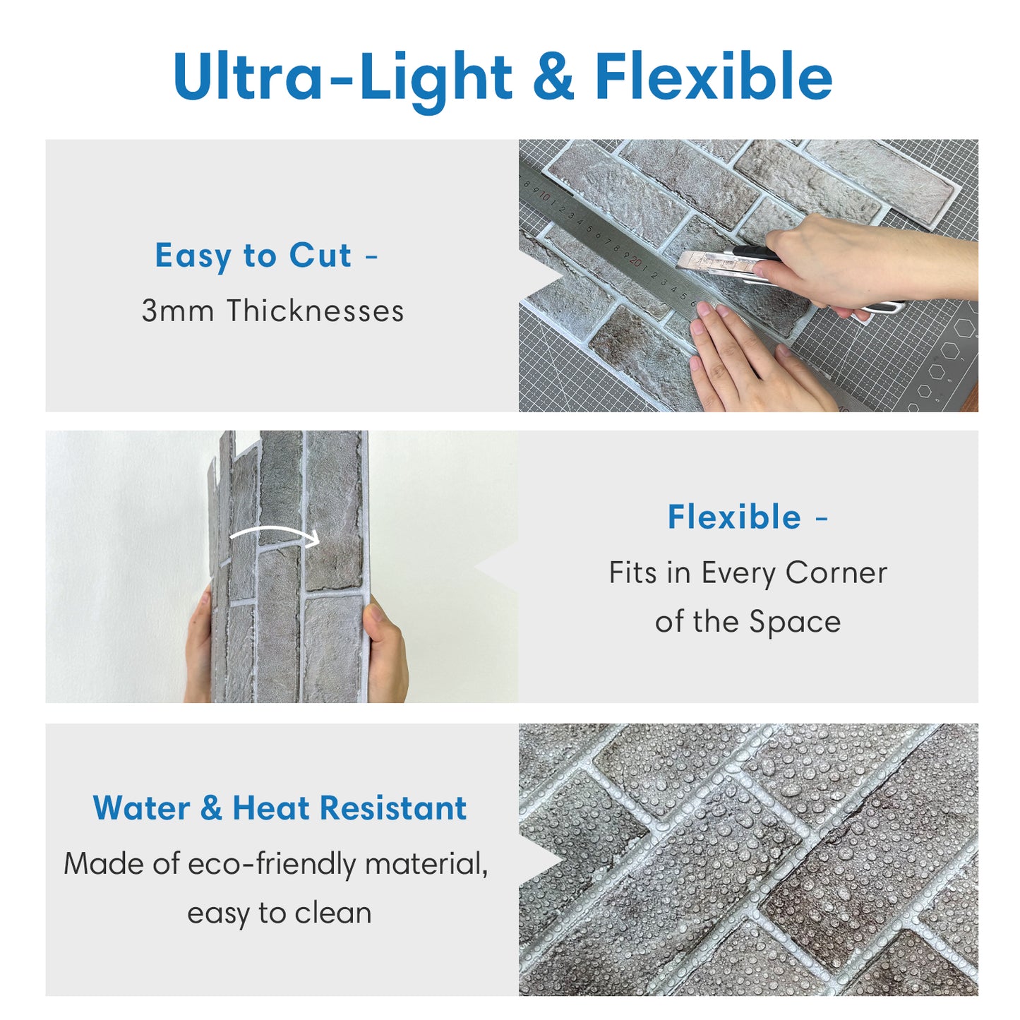 3D Distressed Neutral Brick Wall Panels Peel and Stick