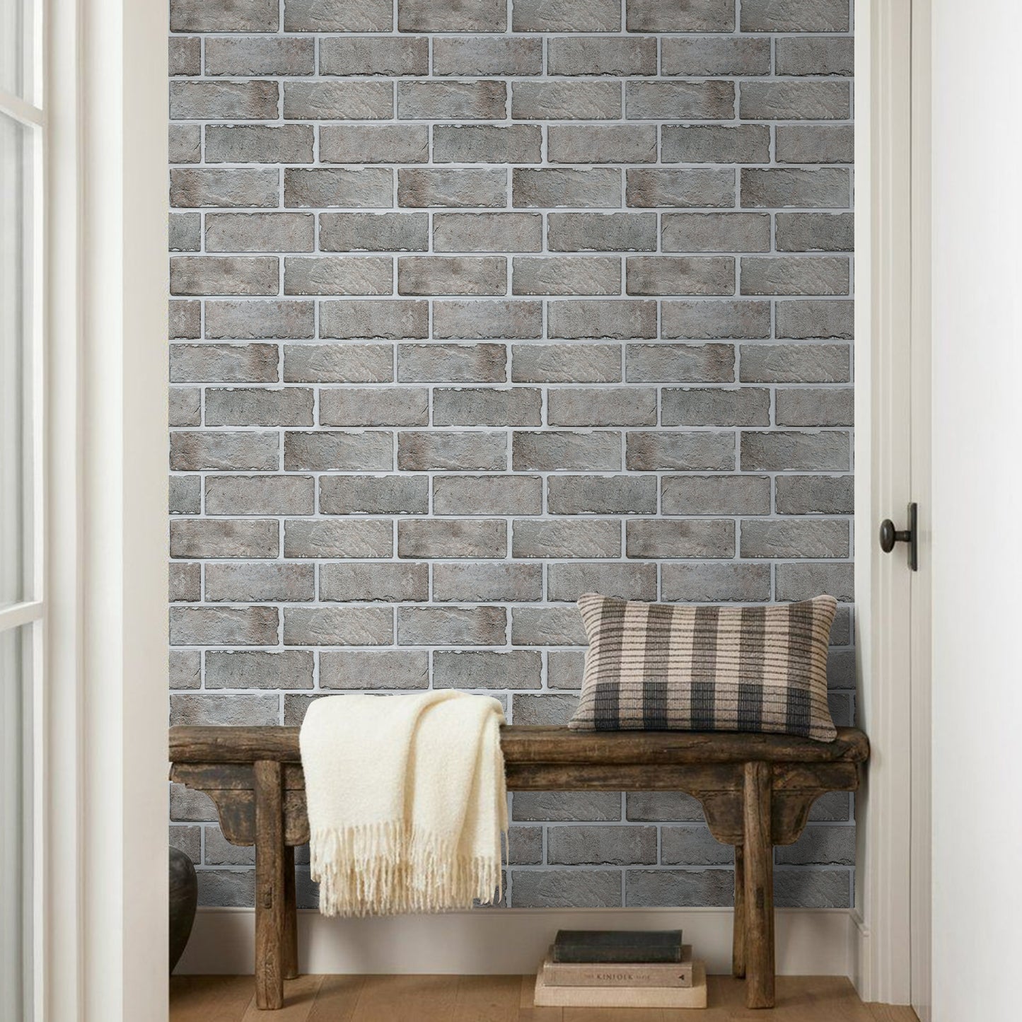 3D Distressed Neutral Brick Wall Panels Peel and Stick