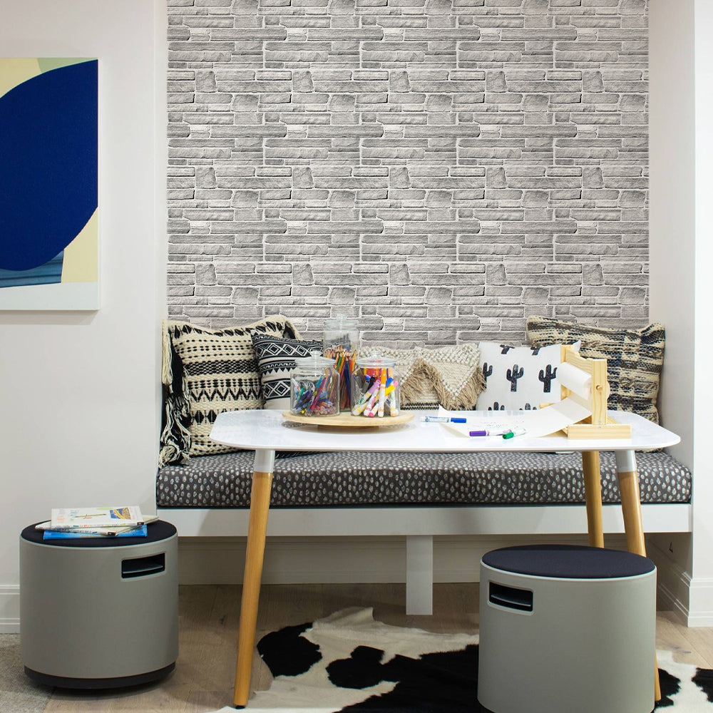 3D Grey Stone Wall Panels Peel and Stick