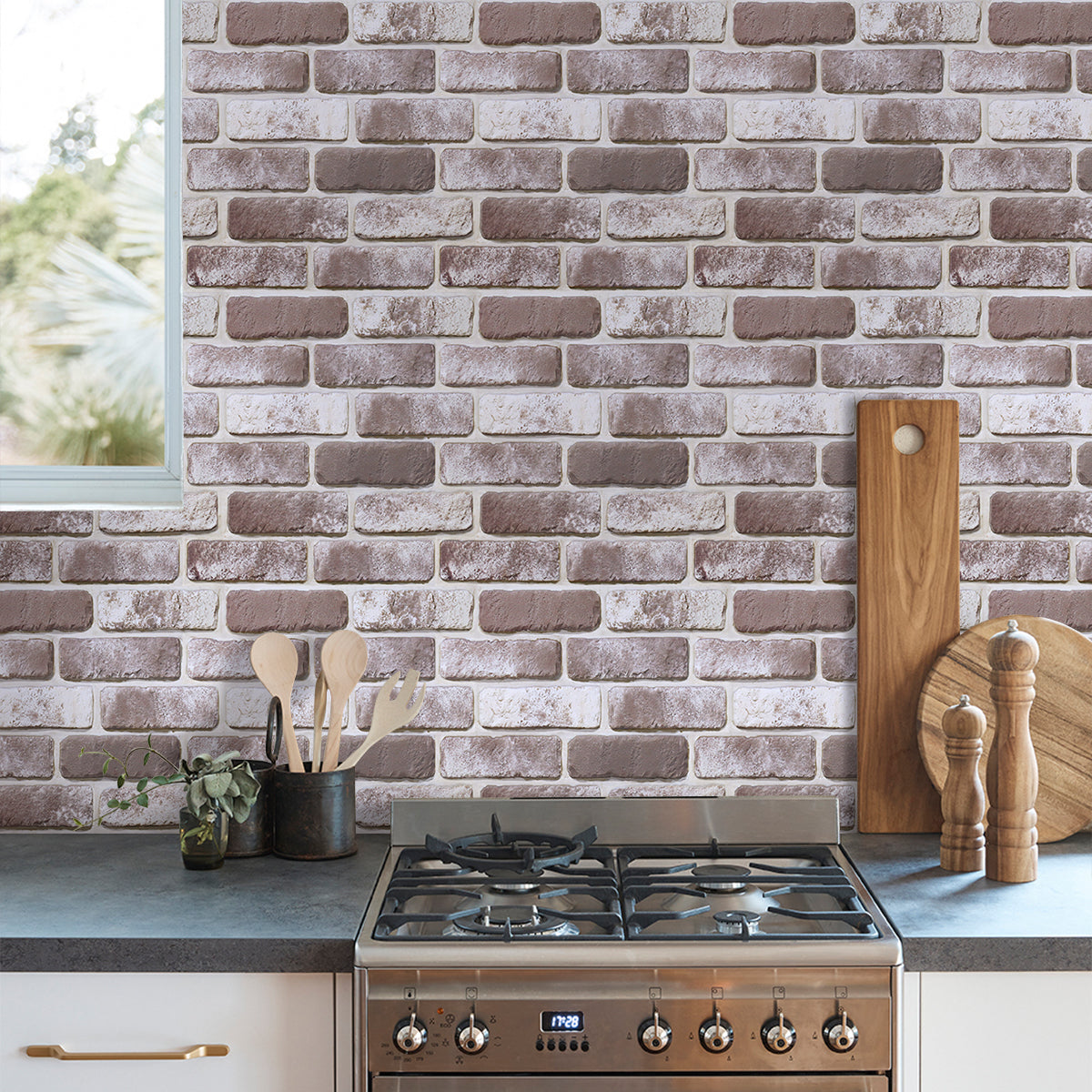 3D Mocha Whitewash Brick Wall Panels Peel and Stick