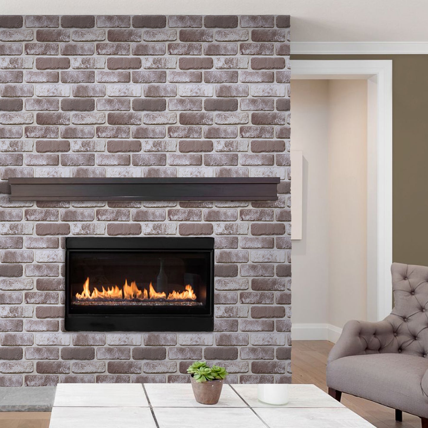 3D Mocha Whitewash Brick Wall Panels Peel and Stick