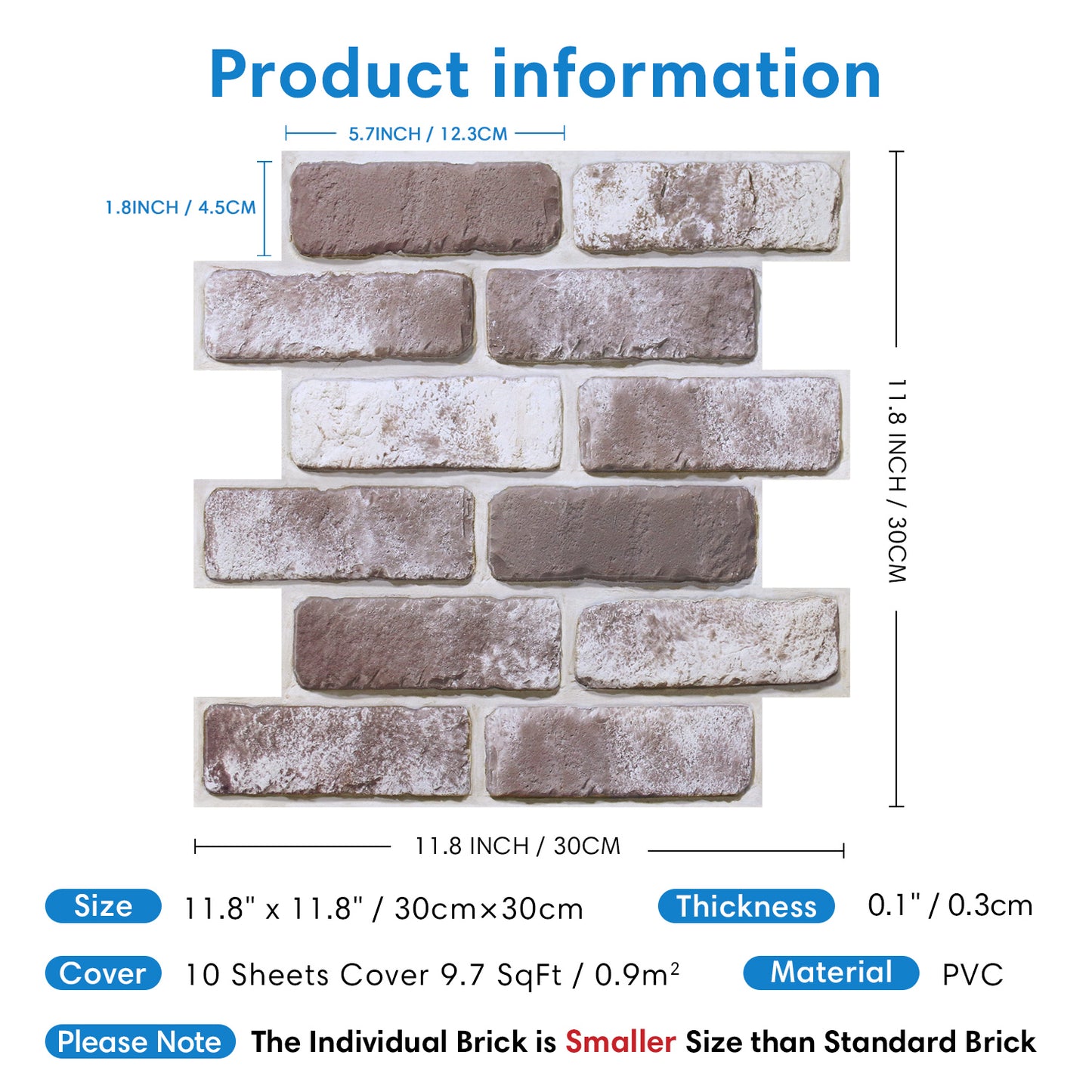 3D Mocha Whitewash Brick Wall Panels Peel and Stick