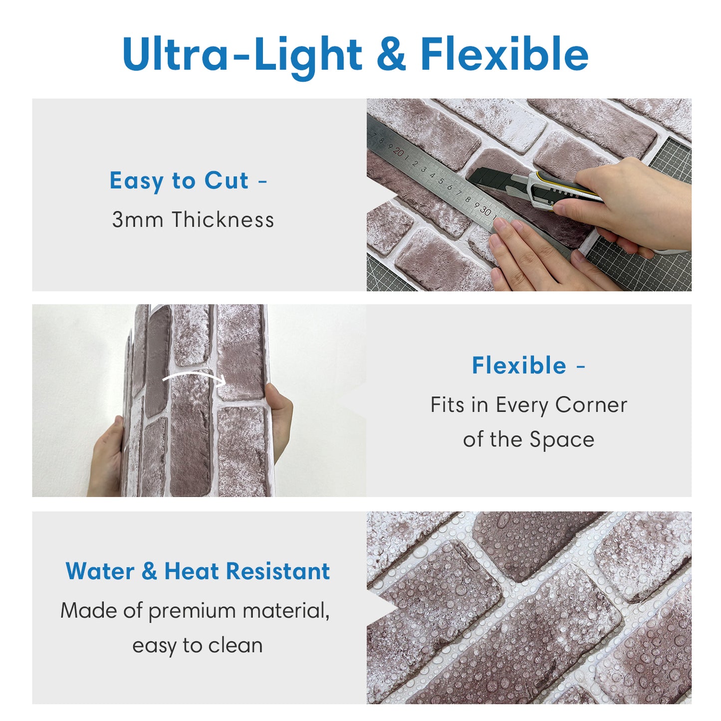 3D Mocha Whitewash Brick Wall Panels Peel and Stick