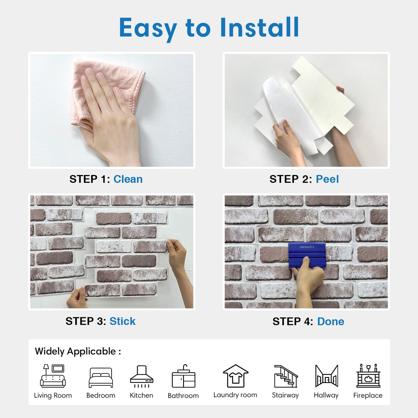 3D Mocha Whitewash Brick Wall Panels Peel and Stick