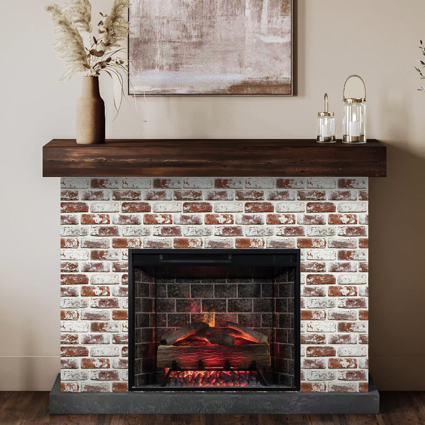 3D Vintage Red Whitewash Brick Wall Panels Peel and Stick