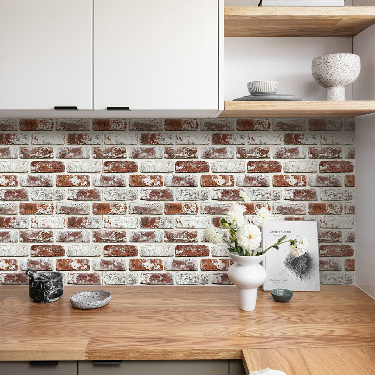 3D Vintage Red Whitewash Brick Wall Panels Peel and Stick