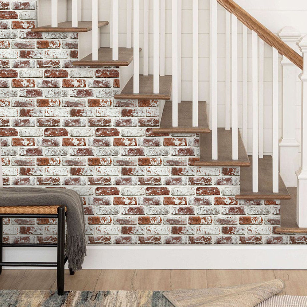 3D Vintage Red Whitewash Brick Wall Panels Peel and Stick