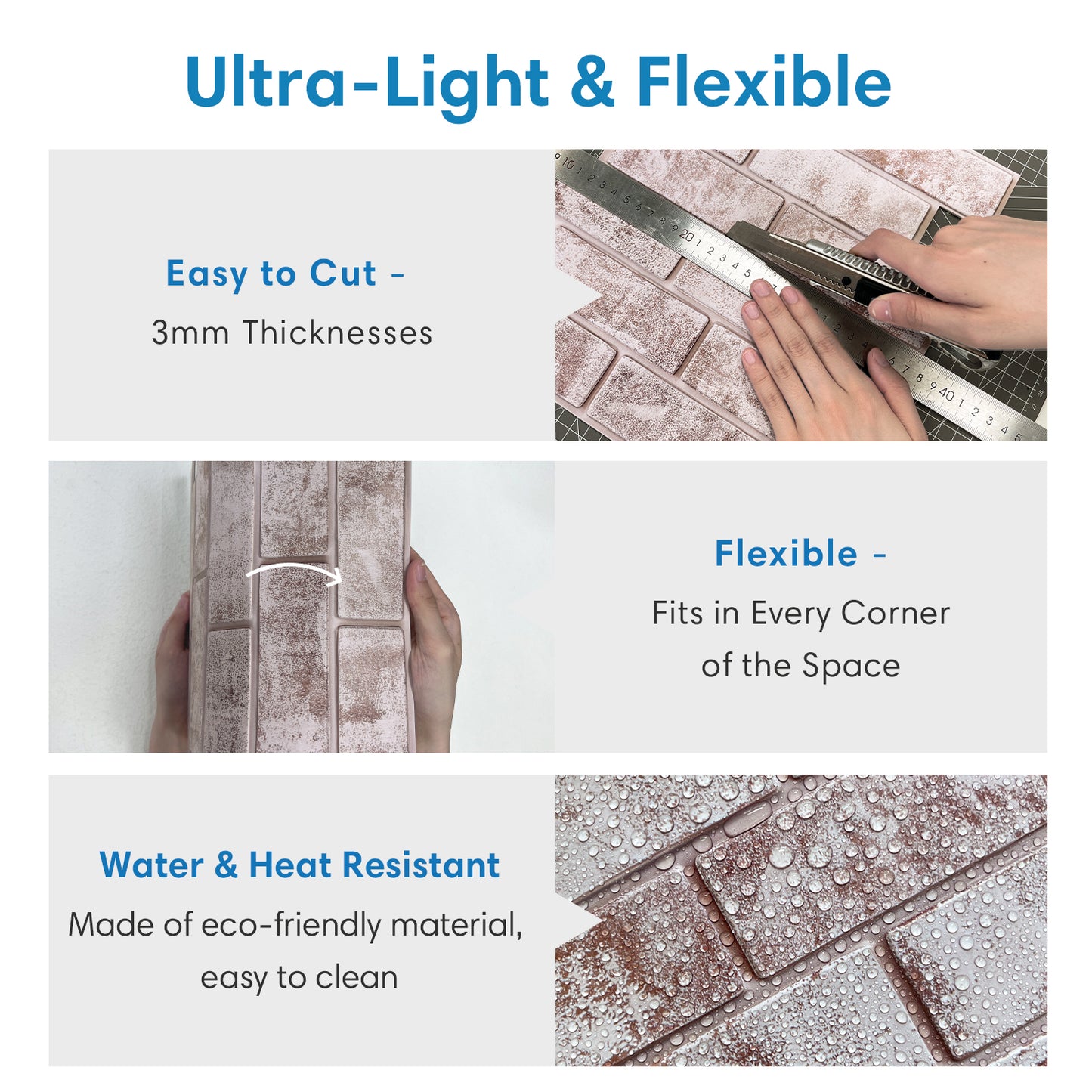 3D Brown Whitewash Brick Wall Panels Peel and Stick