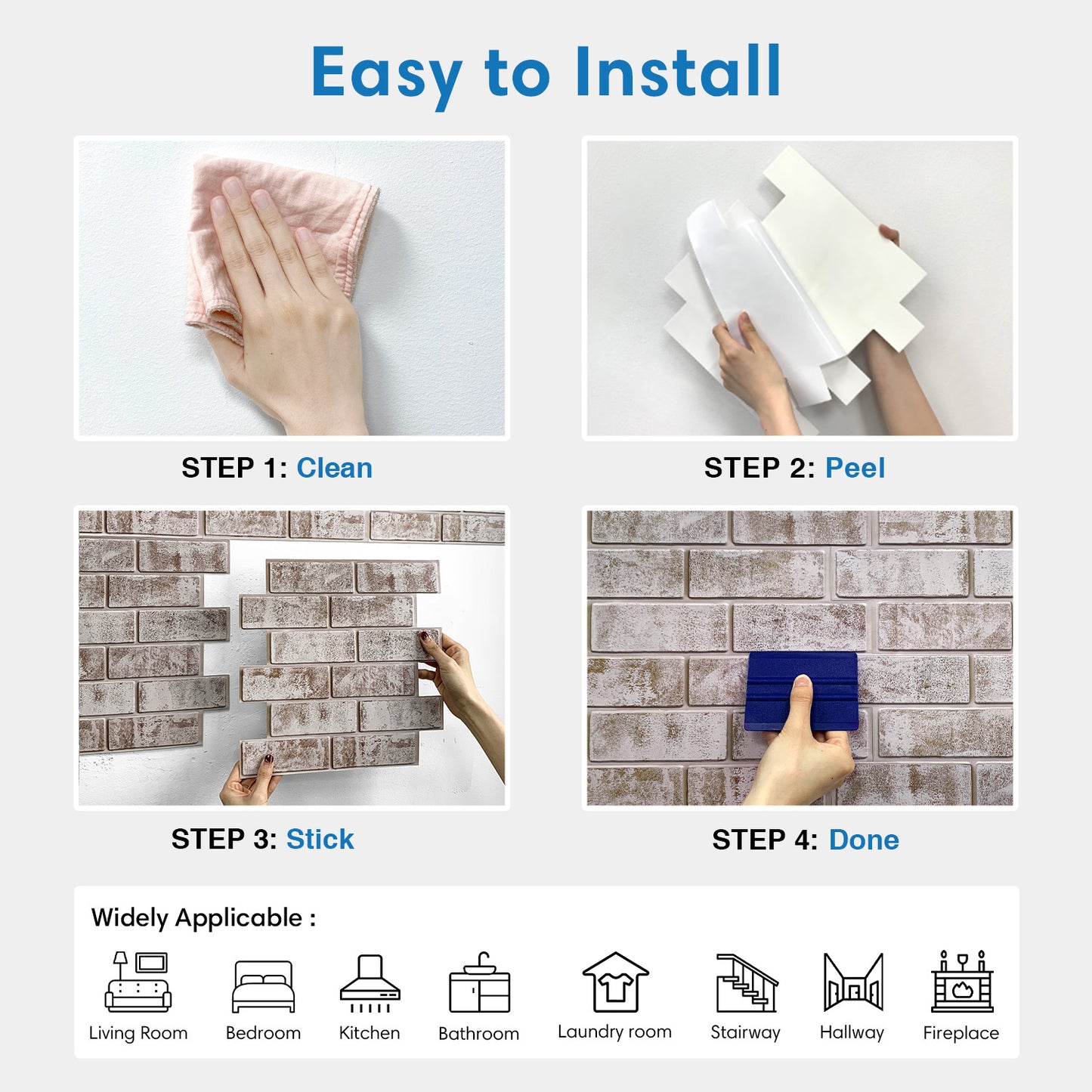 3D Brown Whitewash Brick Wall Panels Peel and Stick