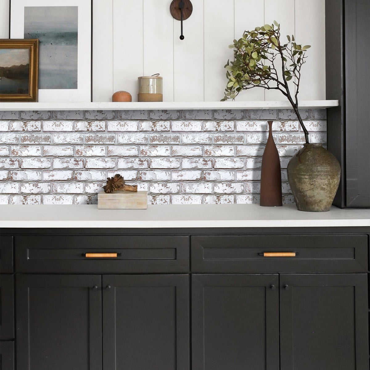 3D Rustic Whitewash Brick Wall Panels Peel and Stick