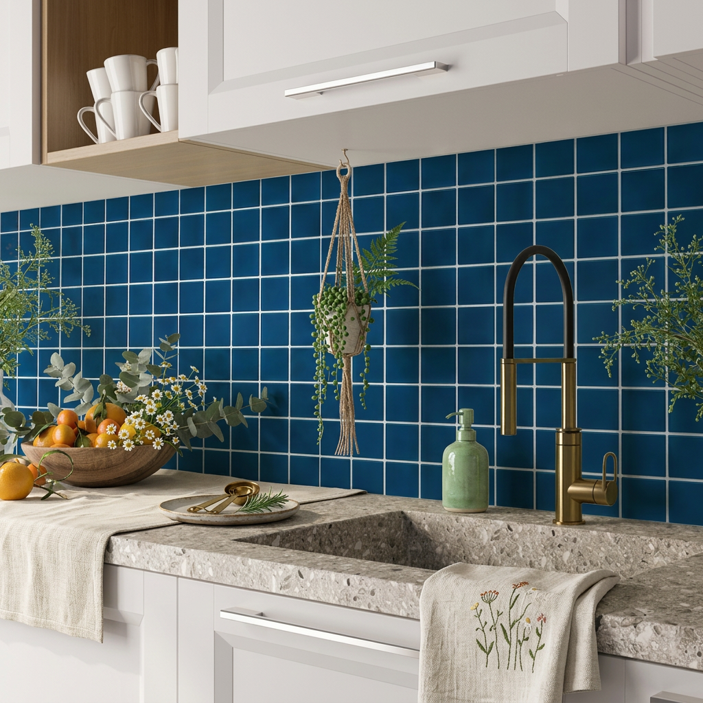 3D Drak Blue Square Wall Panels Peel and Stick