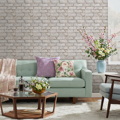 3D Distressed White Brick Wall Panels Peel and Stick
