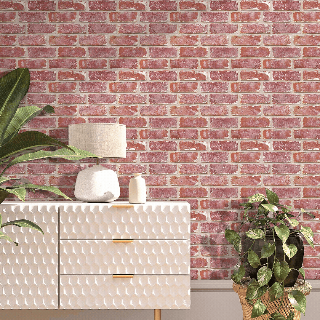 3D Old Red Rustic Brick Wall Panels Peel and Stick