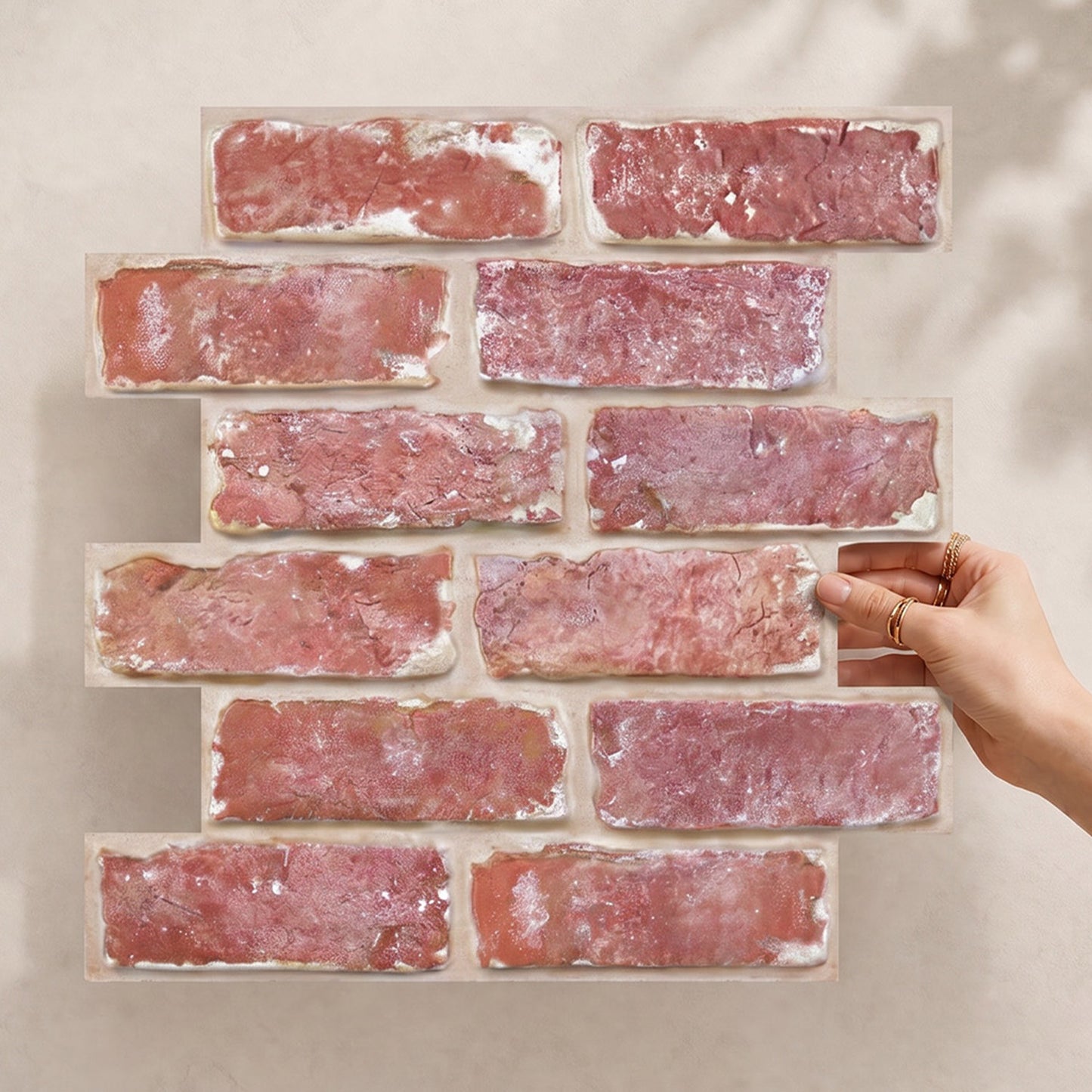 3D Old Red Rustic Brick Wall Panels Peel and Stick