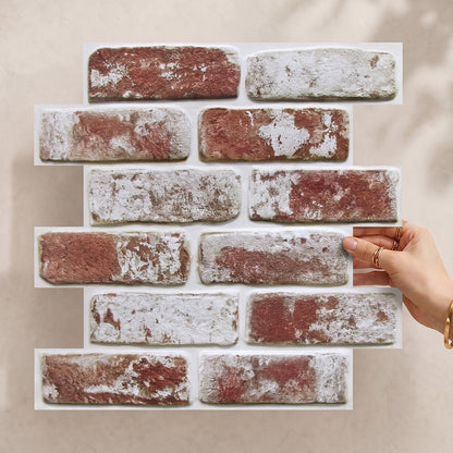 3D Vintage Red Whitewash Brick Wall Panels Peel and Stick