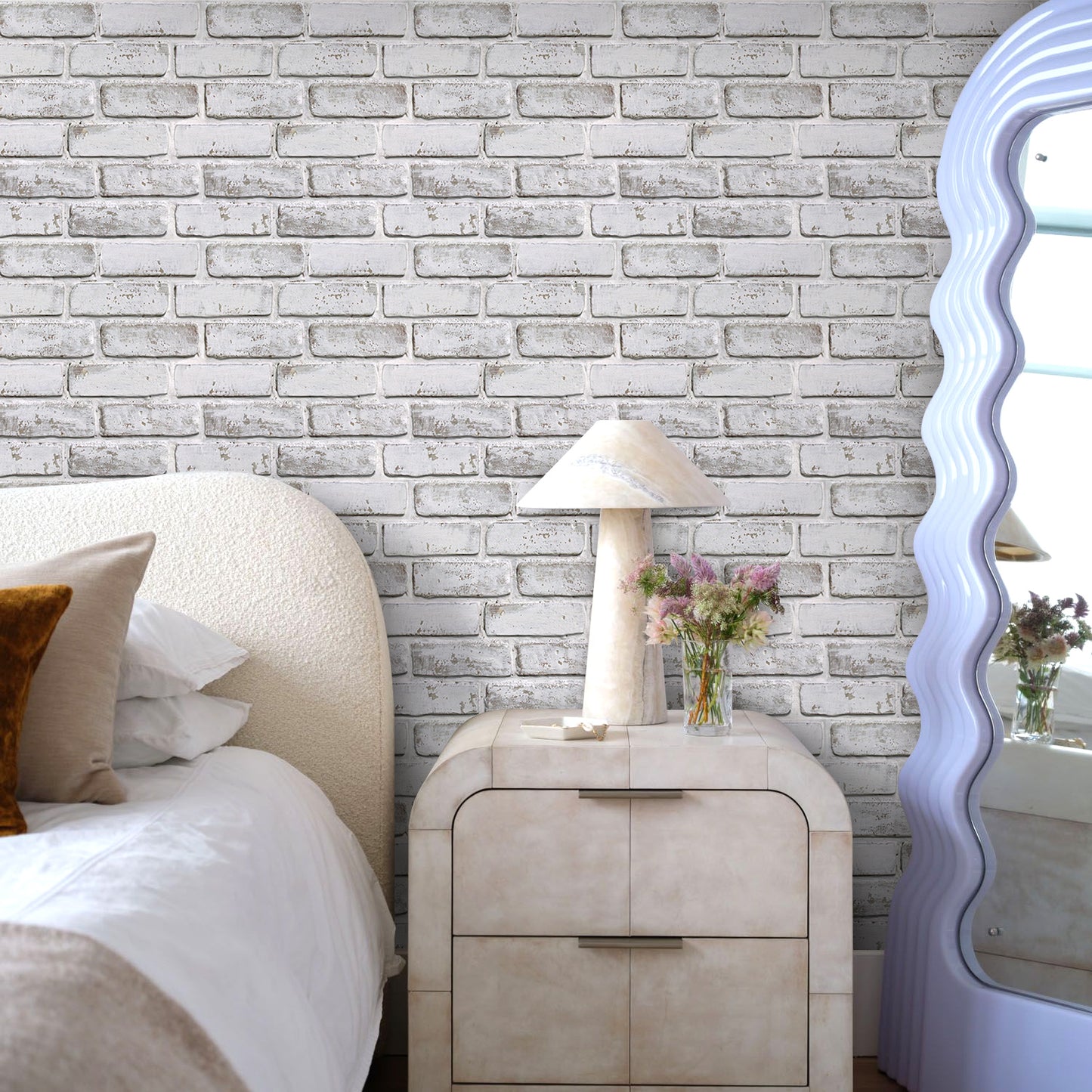 3D Lavender Gray Whitewash Brick Wall Panels Peel and Stick