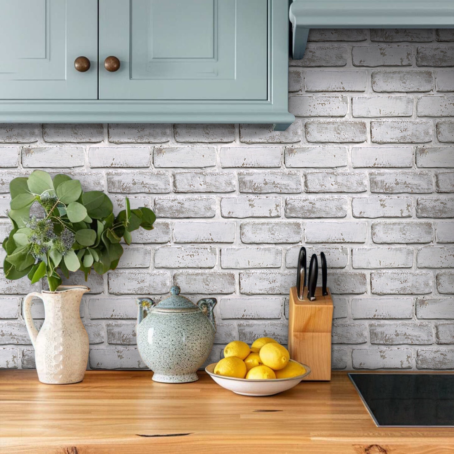 3D Lavender Gray Whitewash Brick Wall Panels Peel and Stick