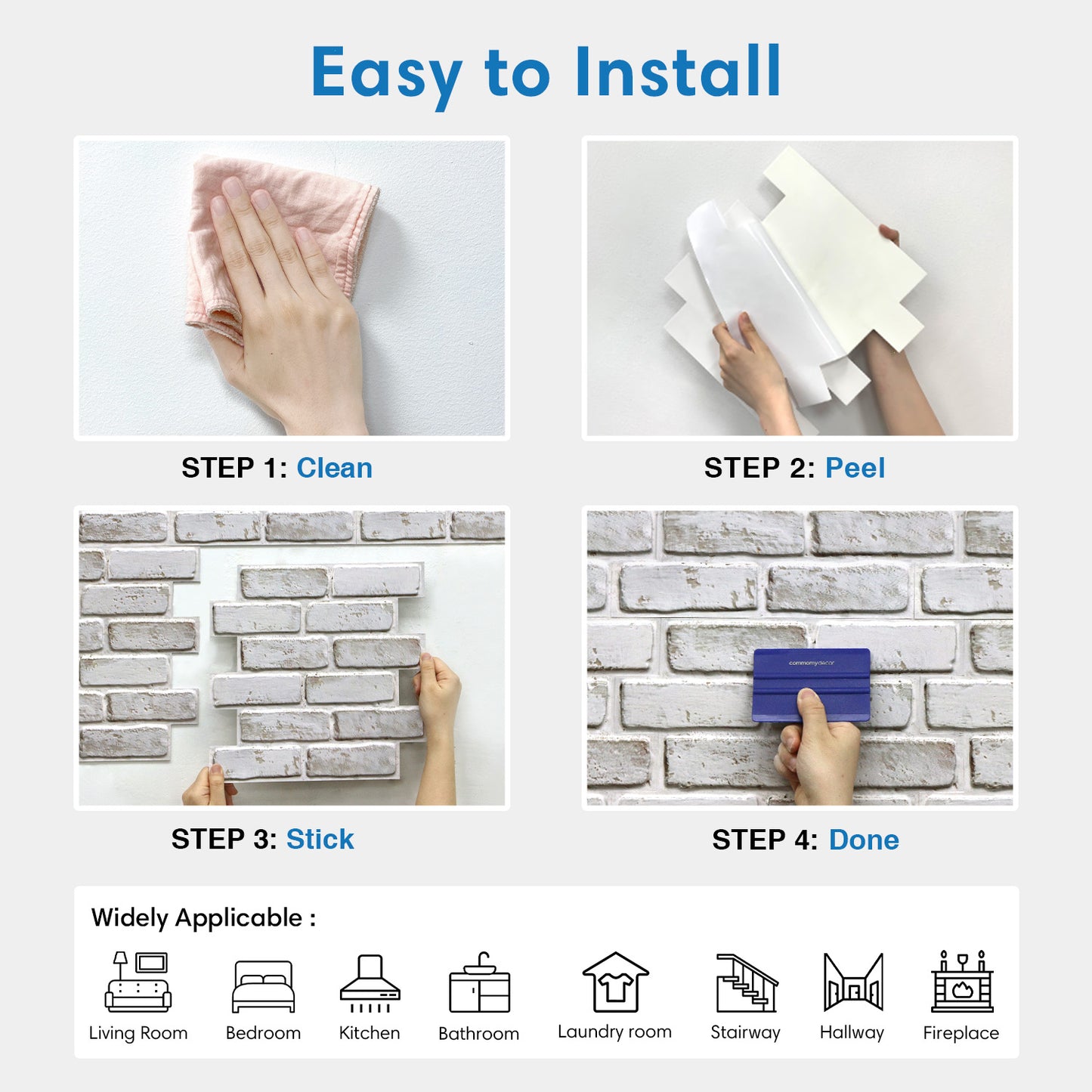 3D Lavender Gray Whitewash Brick Wall Panels Peel and Stick