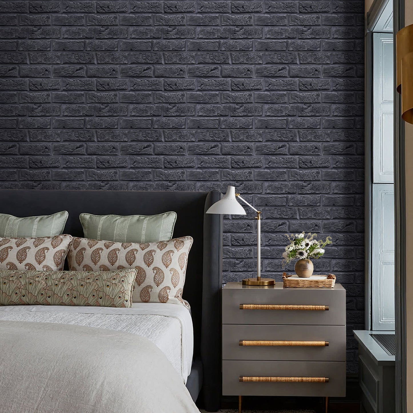 3D Black Brick Wall Panels Peel and Stick