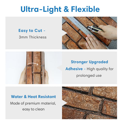 3D Dark Lava Brick Wall Panels Peel and Stick