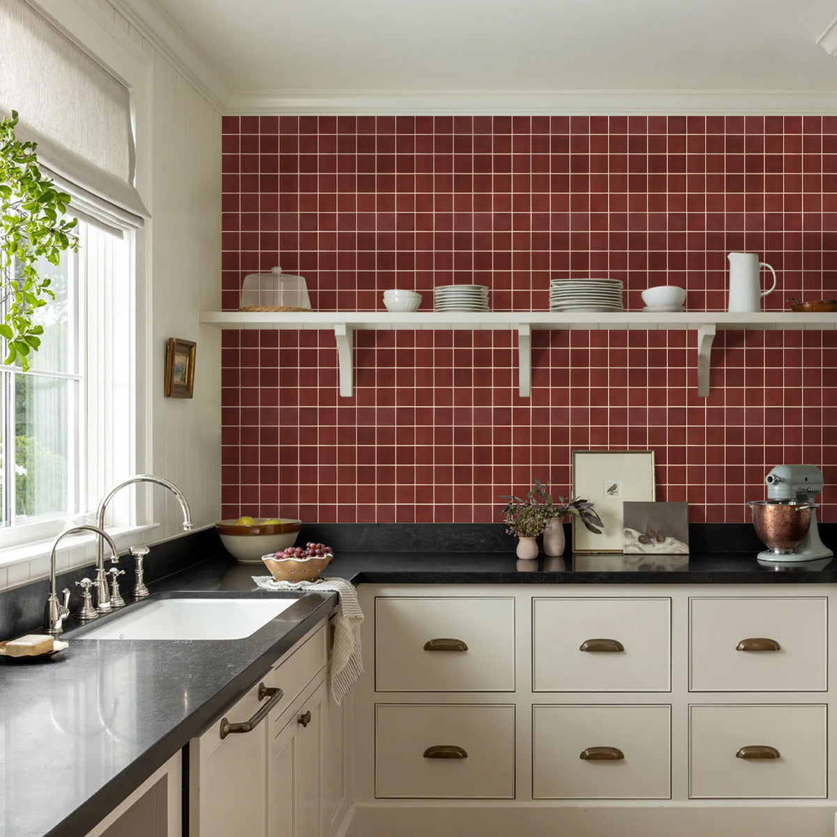 3D Red Square Wall Panels Peel and Stick