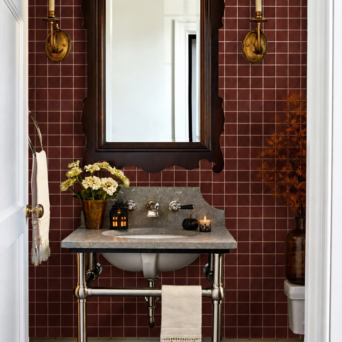 3D Red Square Wall Panels Peel and Stick
