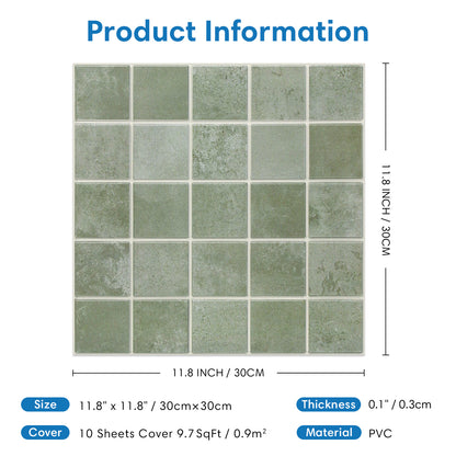 3D Olive Green Square Wall Panels Peel and Stick