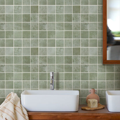 3D Olive Green Square Wall Panels Peel and Stick