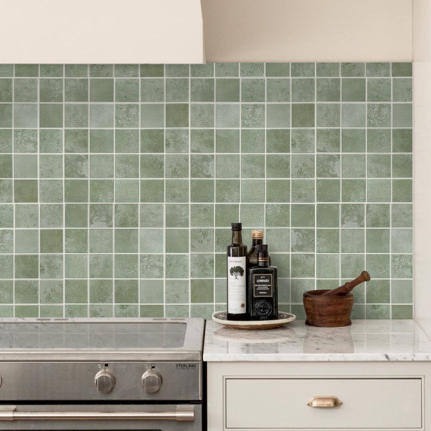 3D Olive Green Square Wall Panels Peel and Stick